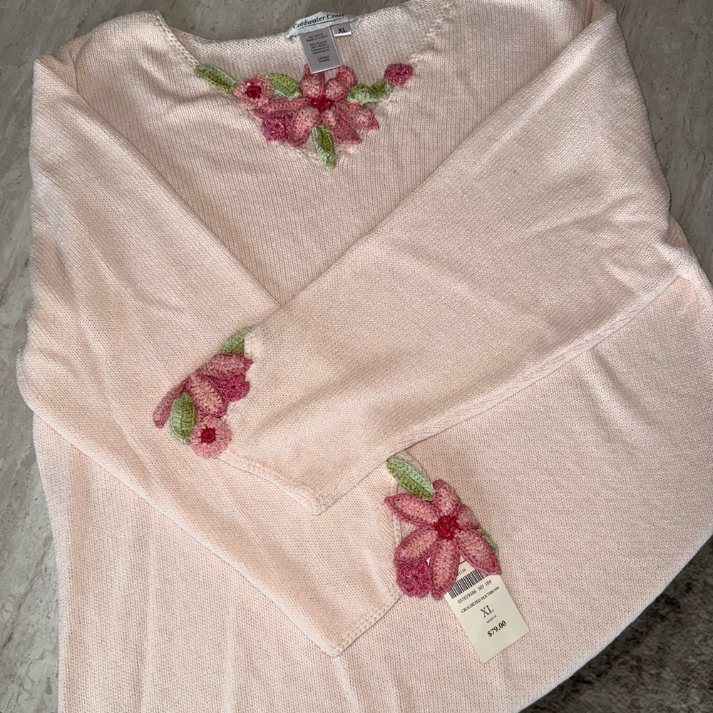 Coldwater Creek Flower Trim Sweater